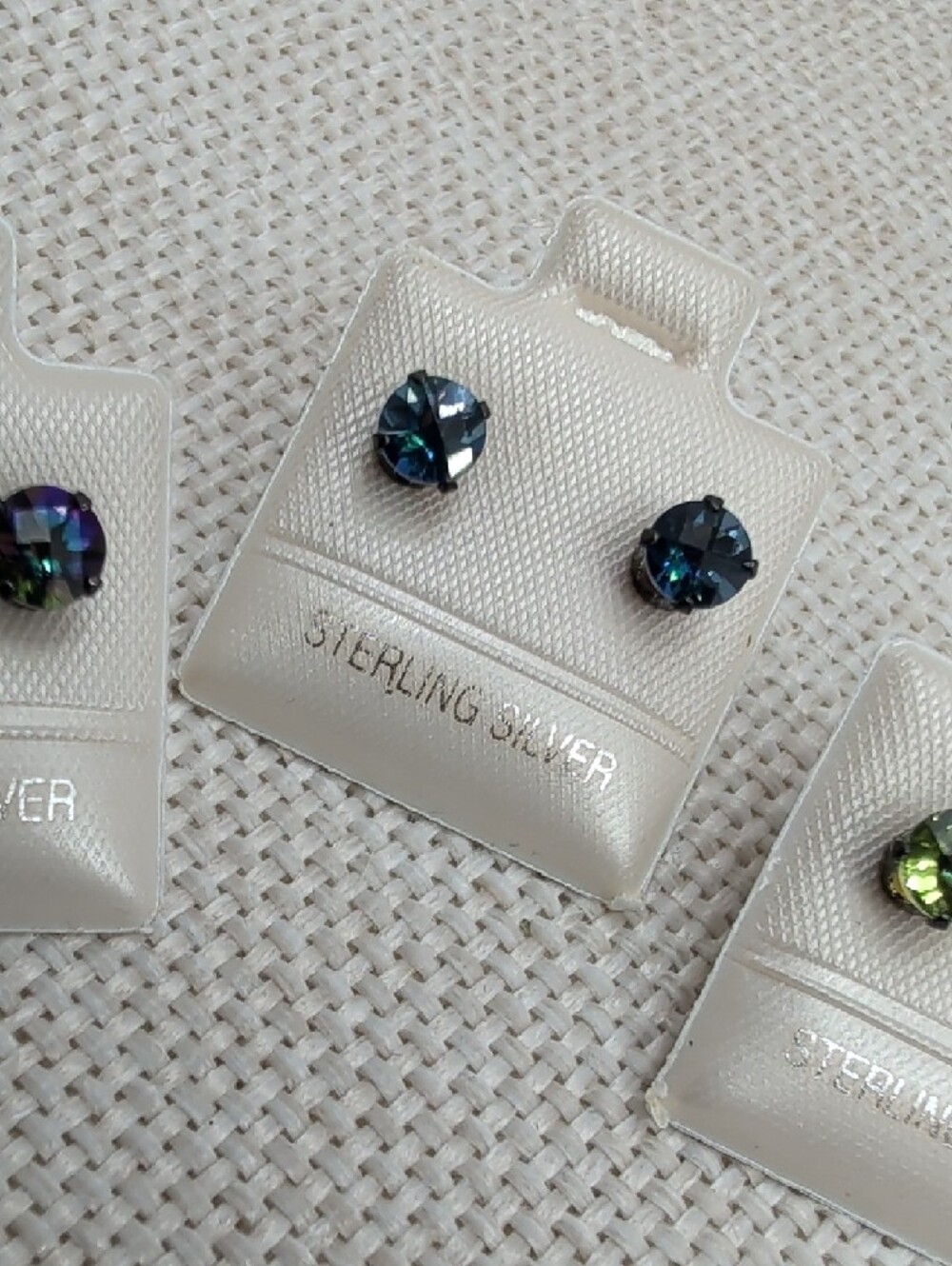 Vintage 925 Sterling Silver Multicolor Crystal Stud Earrings Set of 4 - Picture 12 of 16